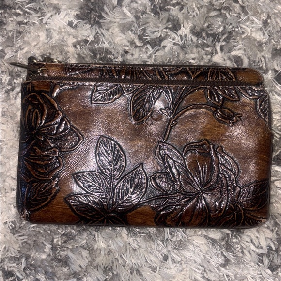 Patrica Nash Floral Embossed Brown Leather Clutch - Picture 2 of 6